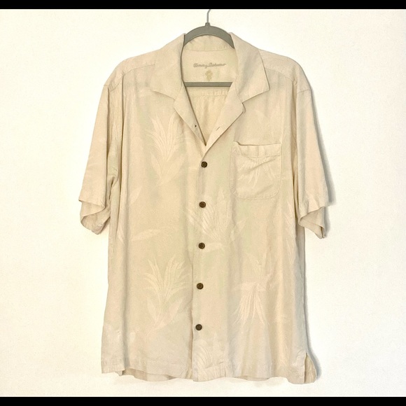Beige Tommy Bahama Hawaiian camp shirt - Picture 1 of 5